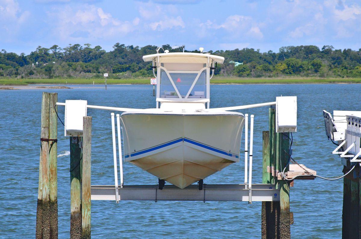 Boat lift installed at a Florida dock